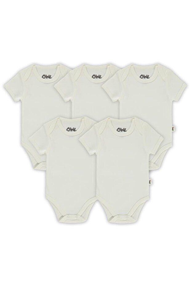 Düz Kısa Kol 5 li Çıtçıtlı Badi - Beyaz 0-1 Ay - 3