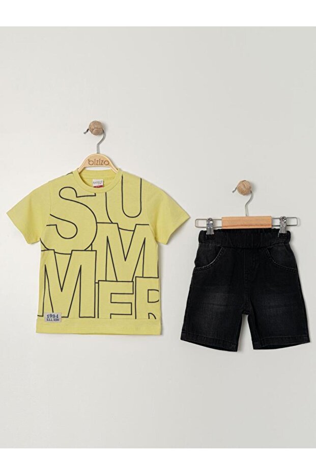 Summer Printed Crew Neck Set for 2-5 Years - Yellow
