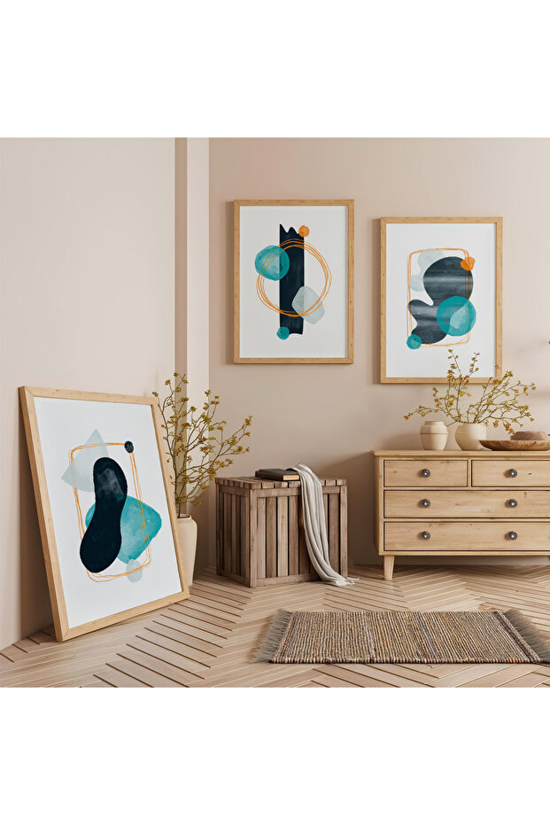 Wooden Framed Abstract Harmony Triple Wooden Painting Set