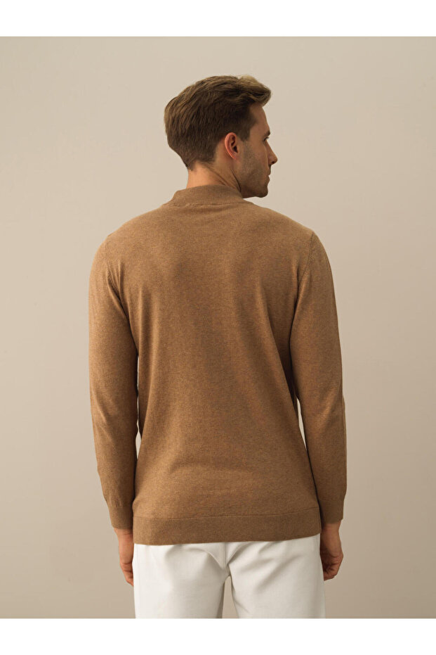 Erkek Camel Dokulu Pamuk Dokulu Regular Fit Kazak - 3