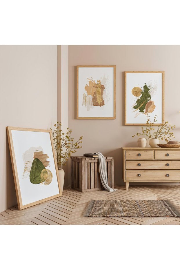 Wooden Framed Traces of Nature Triple Wooden Painting Set