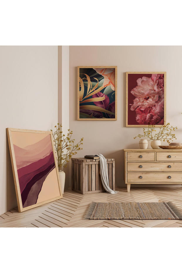 Wooden Framed Spirit of Nature Triple Wooden Painting Set