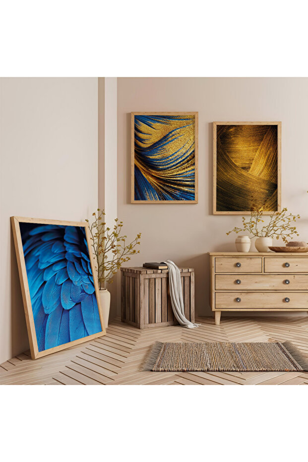Colorful Modern Triple Wooden Painting Set with Wooden Frame