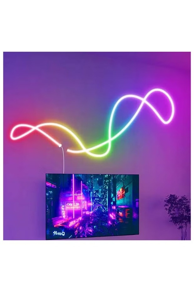 مجموعة شريط إضاءة LED نيون فليكس بطول 3 أمتار، وتأثيرات ألوان RGB، وتصميم مرن، واتصال واي فاي وبلوتوث - 4