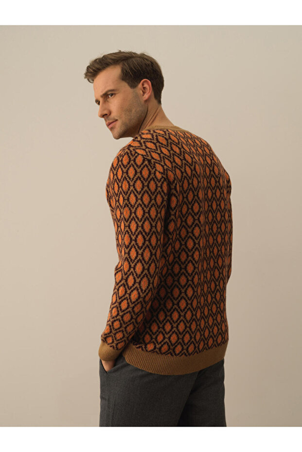 Erkek Camel Regular Fit Desenli Kazak - 4