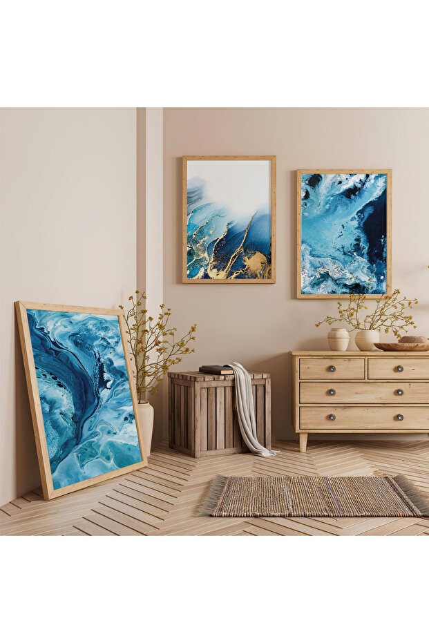 Ocean Breeze Triple Wooden Painting Set with Wooden Frame