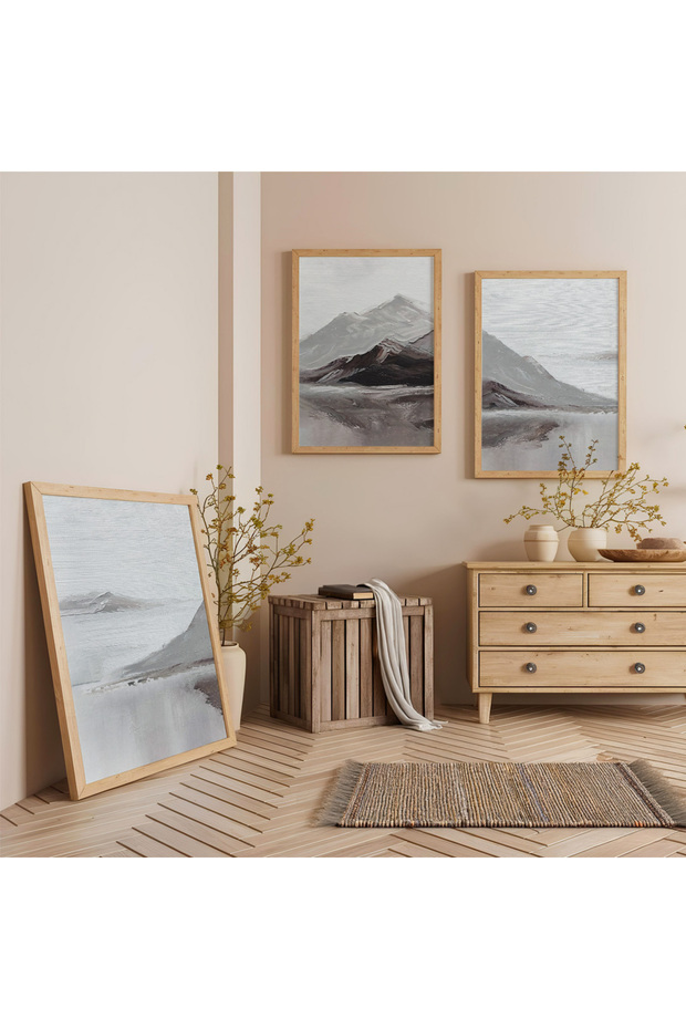 Wooden Framed Mountain Triple Wooden Painting Set