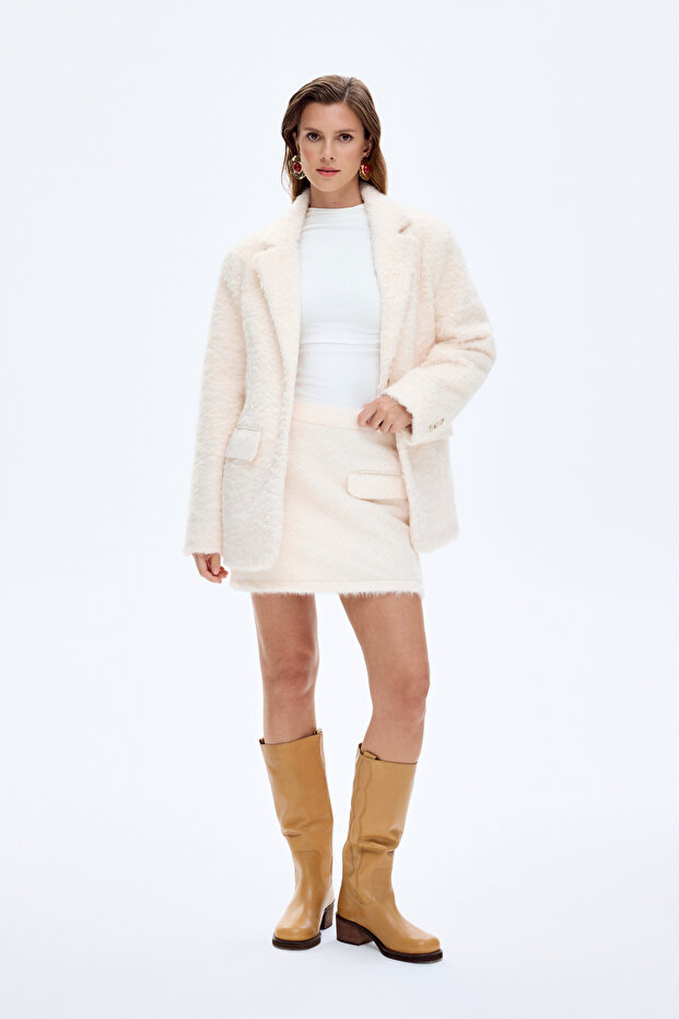 Feather Mini Skirt with Pocket Detail Ecru