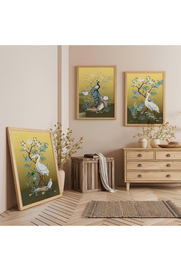 Wooden Framed Elegance of Nature Triple Wooden Painting Set