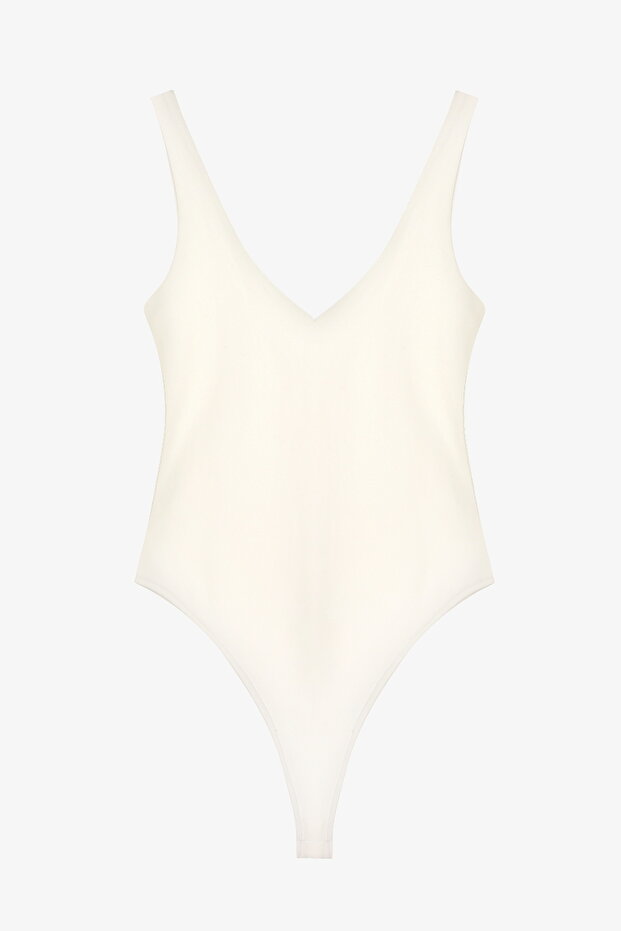 V Yaka Basic Bodysuit Ekru - 2