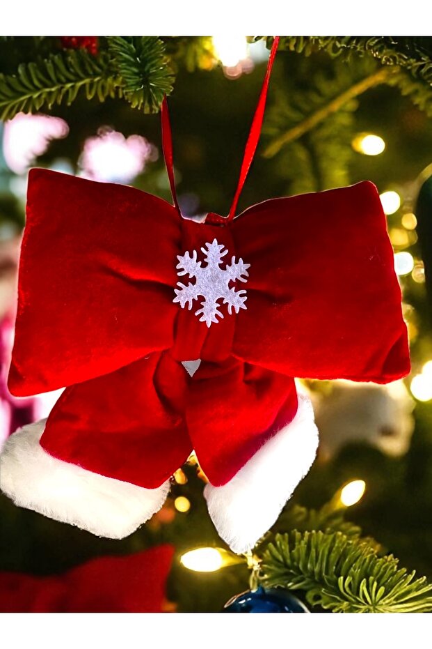 1 Piece Red Christmas Tree Fabric and Plush Bow Ribbon Ornament