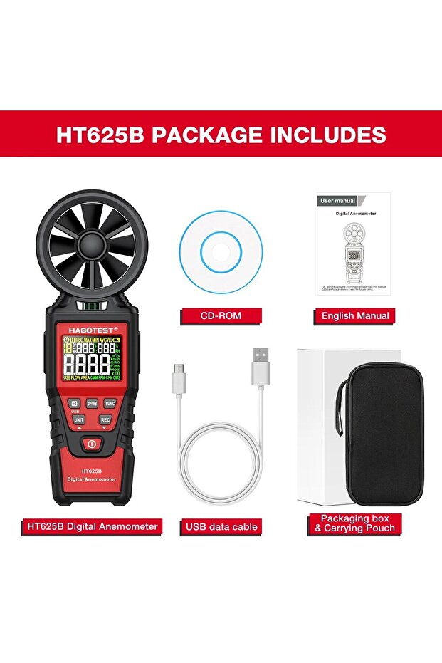 HT625B HABOTEST HT625A Digital Anemometer Portable Hand held Wind Speed Meter Windmeter LCD Display - 1