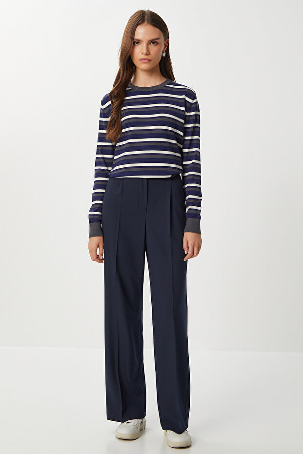 Pensli Pleated Polyviscose Trousers Lgp0021 Dark Blue