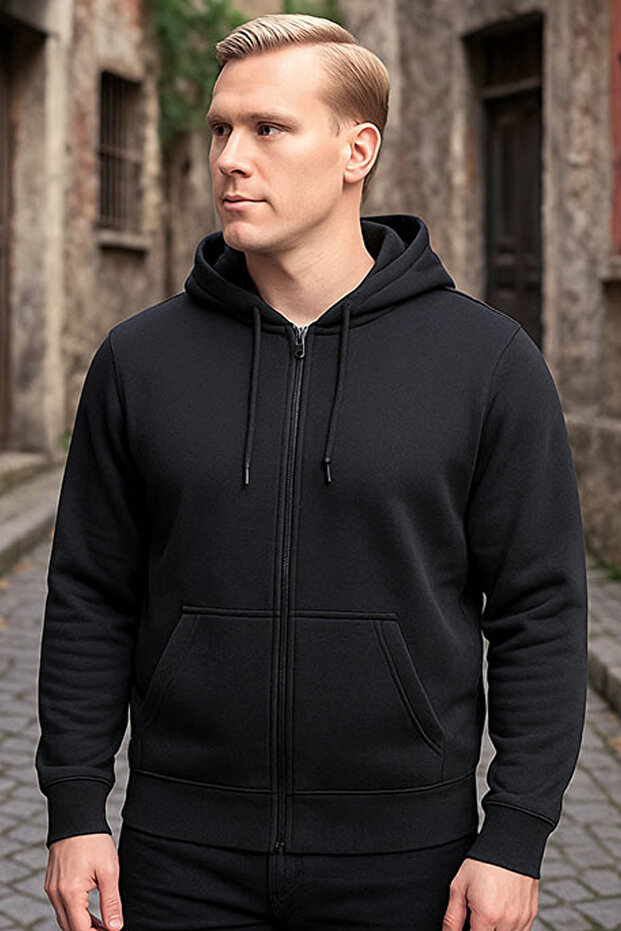 Antrasit Fermuarlı Kapüşonlu Sweatshirt - 2