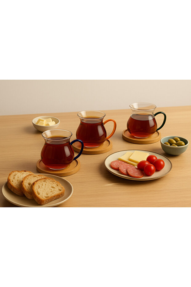 Bambu Altlıklı KEYFİ ALA Çay Bardağı 3lü - 4