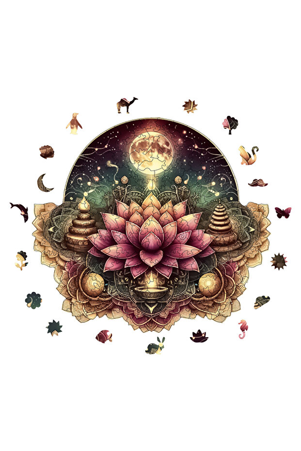 Wooden Puzzle - Starry Lotus Latch - 280 Pieces, 29X26 cm