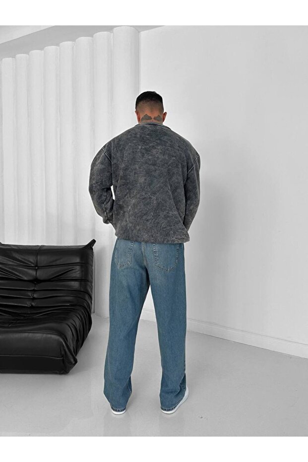 Yıkama Kumaş Oversize Unisex Sweatshirt - 4