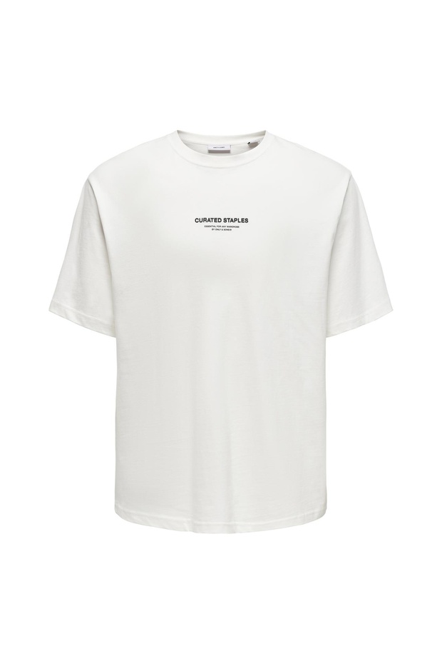 تي شيرت رجالي أبيض مطبوع بياقة مسطحة ONSCURATED RLX PRINT SS TEE NOOS