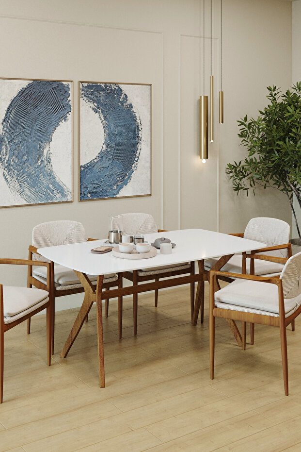 80X138 Beyaz-Ceviz(Sadece Masa) Salon ve Mutfak Masası Viktoria Model (Masa) - 1