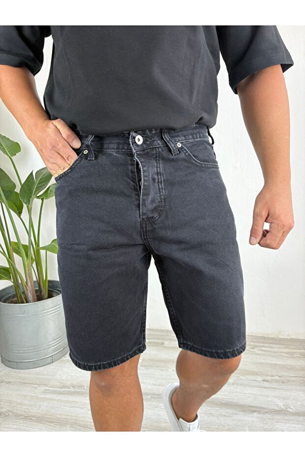 Black Washed Fit Lycra-Free Jean Denim Shorts