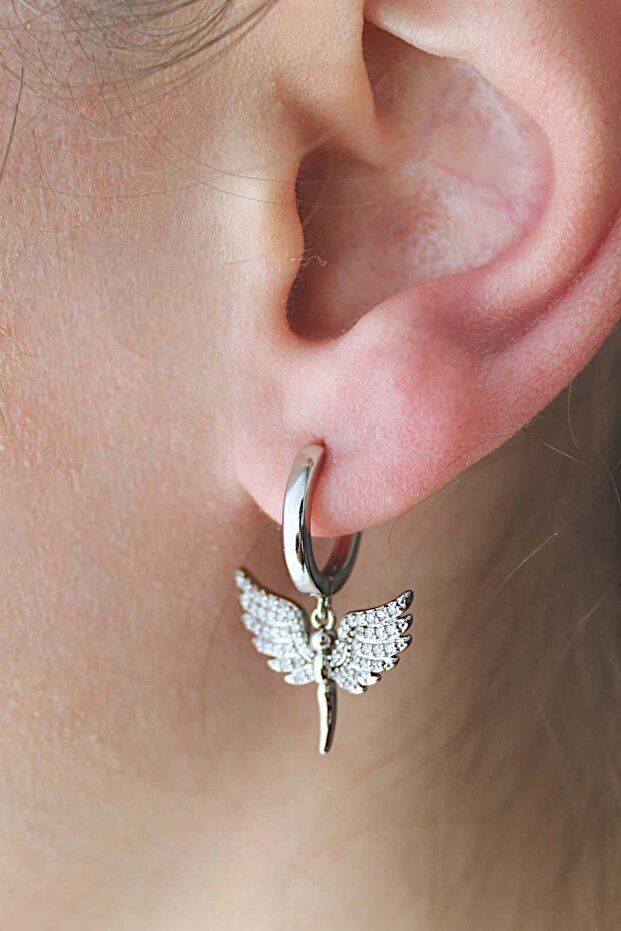 Vip Steel Stone Detailed Angel Earrings