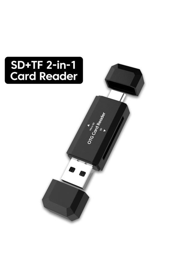 قارئ بطاقات SD TF من النوع C USB 2.0 أسود 2 في 1 محول محرك أقراص فلاش USB 2.0 Micro USB عالي السرعة