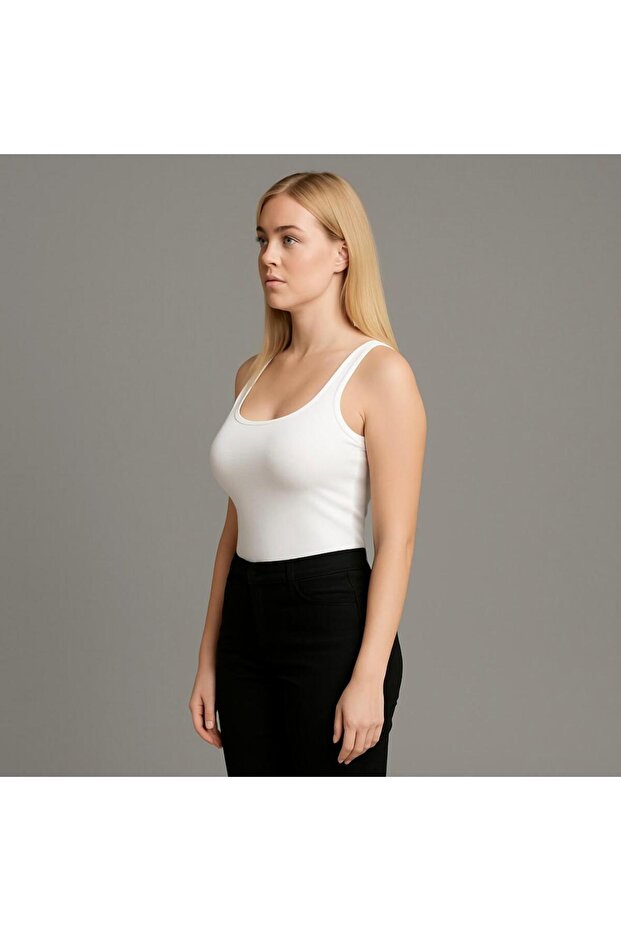Women's White Thick Strap T-Shirt-D815