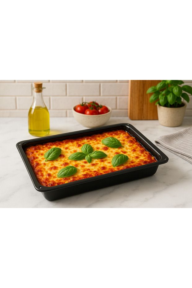 2 Adet (36 VE 26*37 CM) Siyah Parlak Emaye Yuvarlak Ve Kare Fırın Tepsi Seti - 5