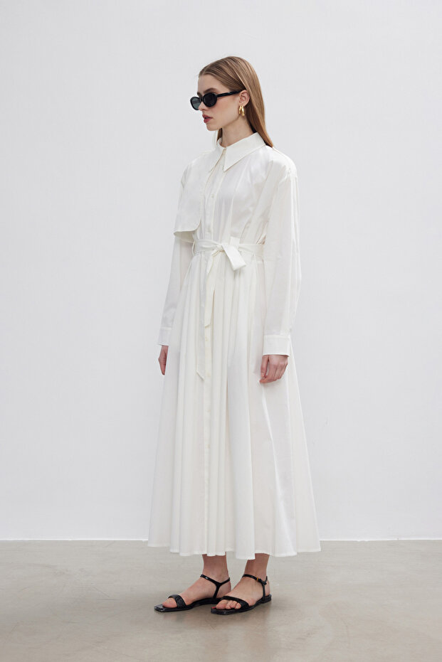 EKRU PAMUKLU TRENÇ ELBİSE - 8