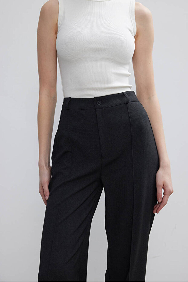Antrasit Nervürlü Palazzo Pantolon - 9