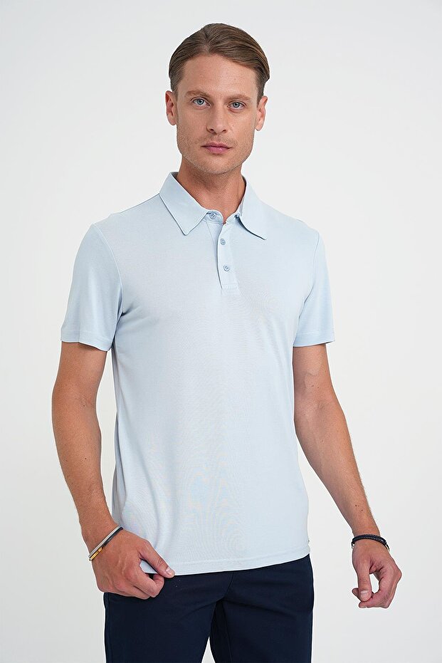 Men's Comfort Fit Modal Blend Short Sleeve Casual Blue Polo Neck T-Shirt Ts 903
