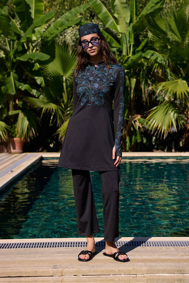 LİLYUM DESENLİ SURF MAYO ELBİSE - 1