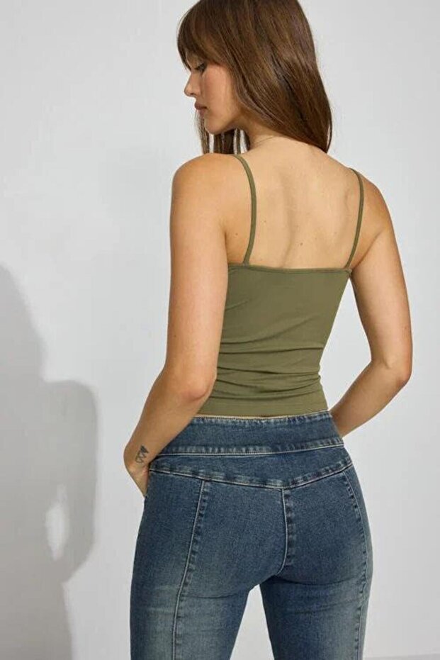 Haki İnce Askılı Pamuklu Basic Atlet SH169 - 3