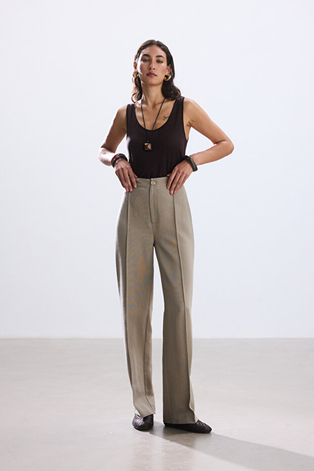 ADAÇAYI NERVÜRLÜ VİSKON KETEN PANTOLON - 3