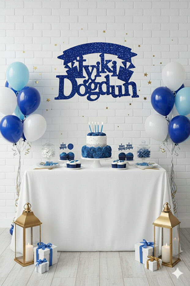 KOYU MAVİ İYİ Kİ DOĞDUN EVA DUVAR KAPI SÜSÜ 19X26 CM - 1