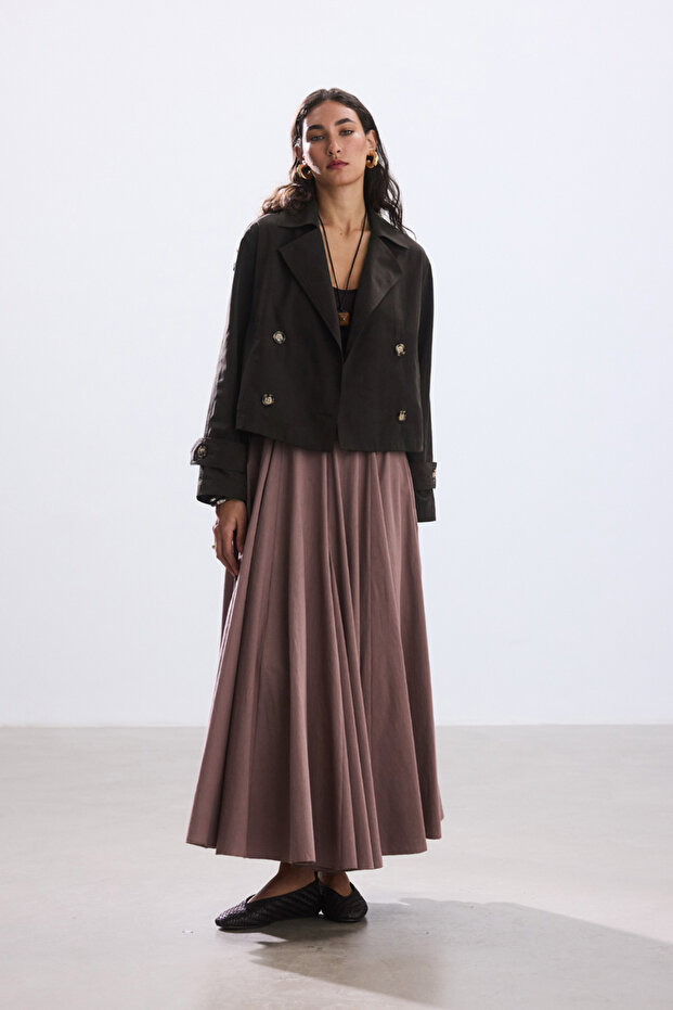 ACI KAHVE KISA KRUVAZE MİNİMAL TRENÇKOT - 5