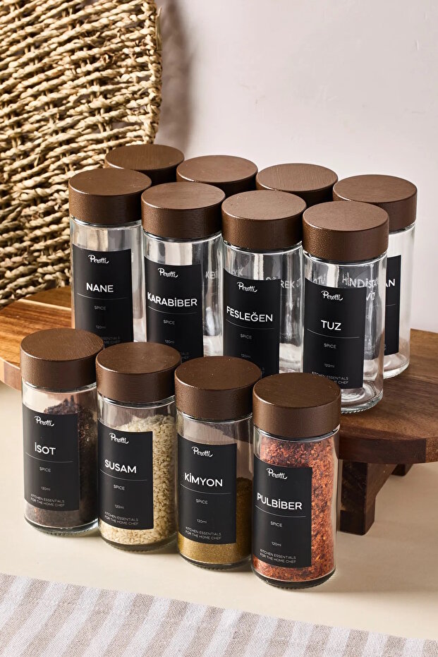 Raul Woody 12-Piece Acacia Lidded Spice Jar Set 120ml + 30 Labels 16778
