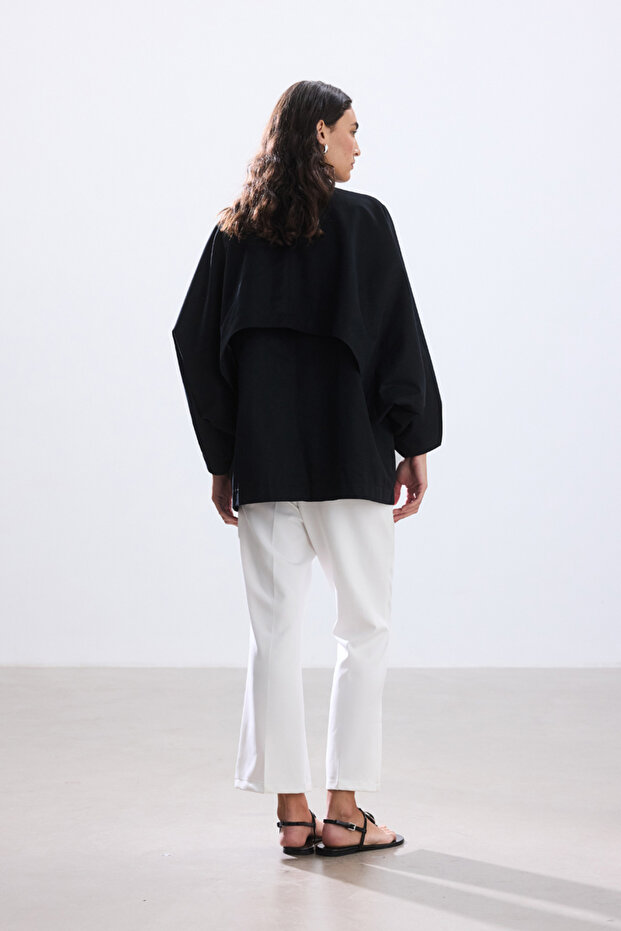 SİYAH PELERİN TRENÇKOT - 7