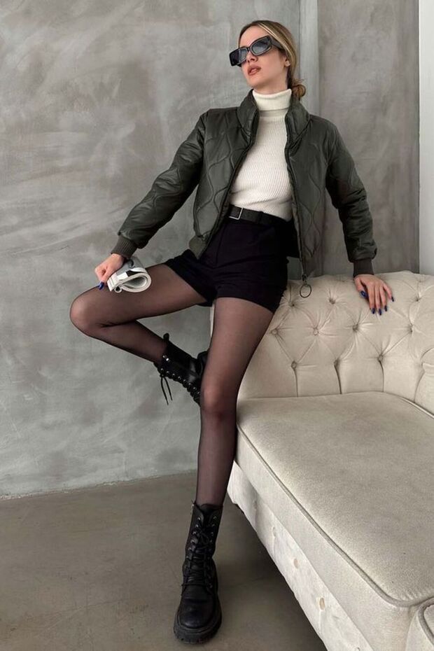 سترة قابلة للنفخ بسحاب باللون الكاكي - 2