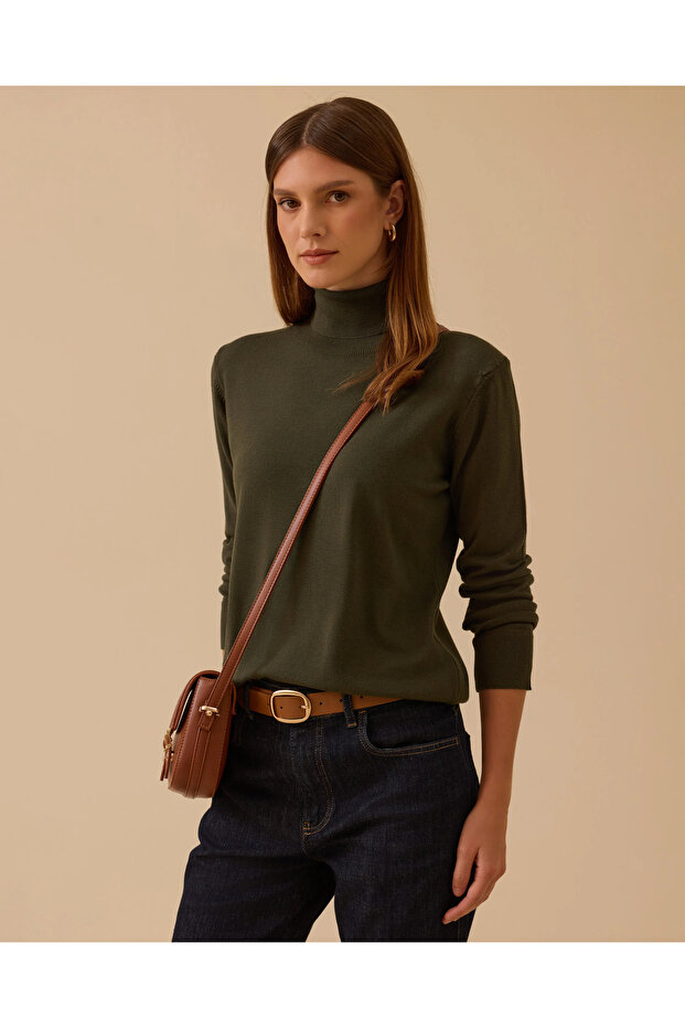 Tam Balıkçı Yaka Örme Triko Bluz - 3