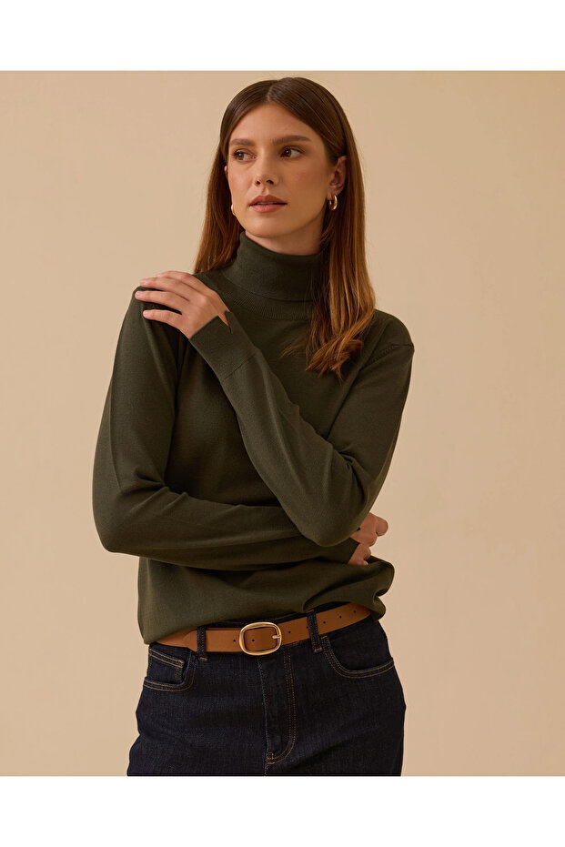 Tam Balıkçı Yaka Örme Triko Bluz - 4