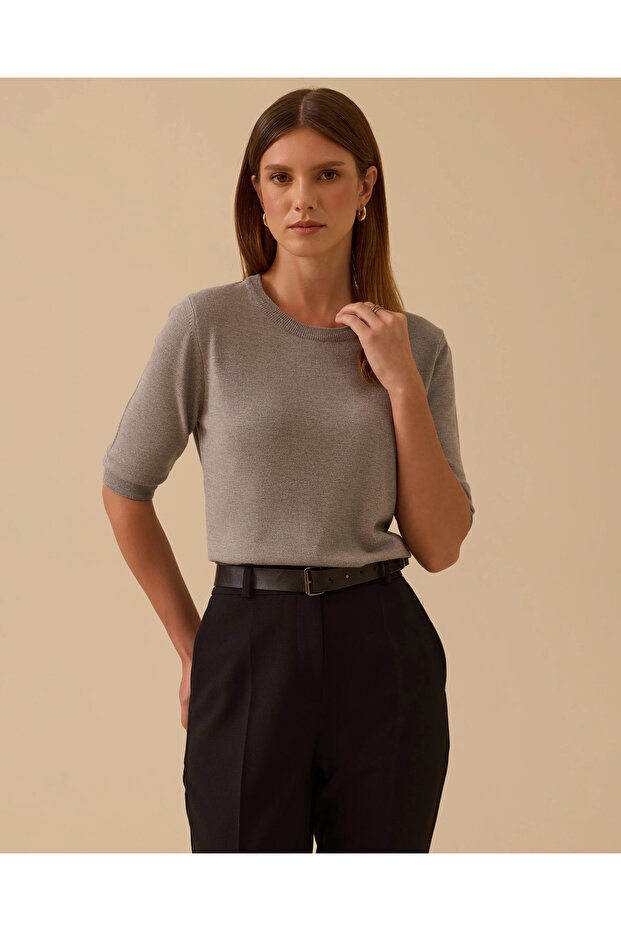 Kısa Kollu Basic Triko Bluz - 1