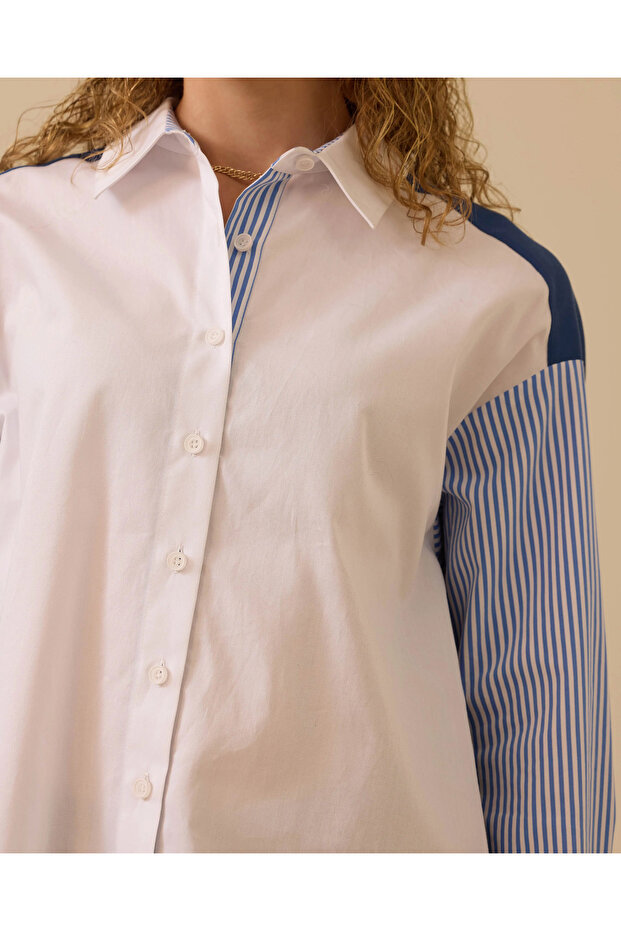 Çizgi Detaylı Düğmeli Gömlek - 5