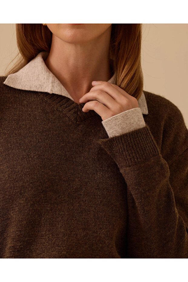 Gömlek Yaka Basic Triko Bluz - 5