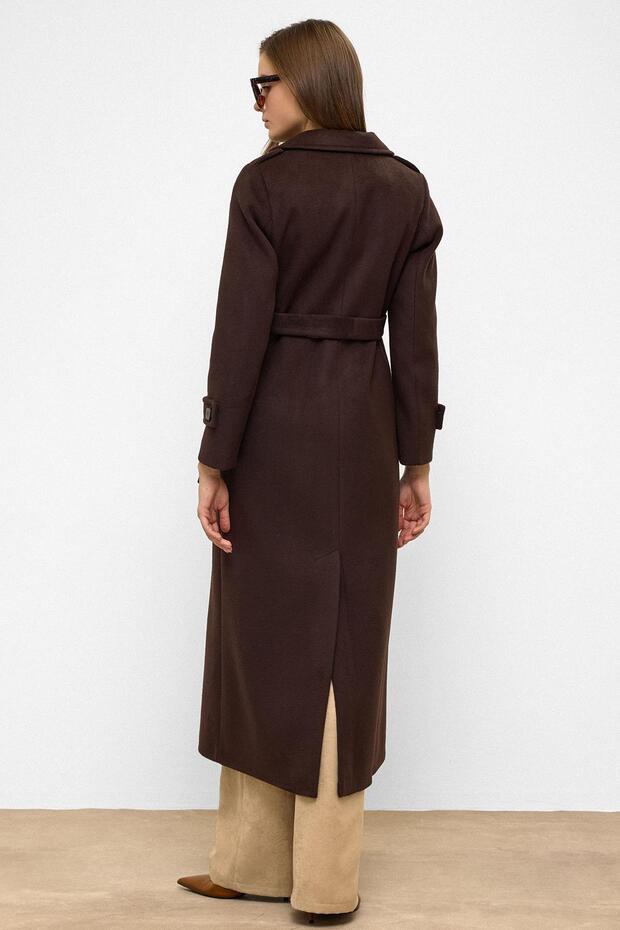 Apolet Detaylı Kruvaze Uzun Boy Kaban KAHVE 3056 - 7