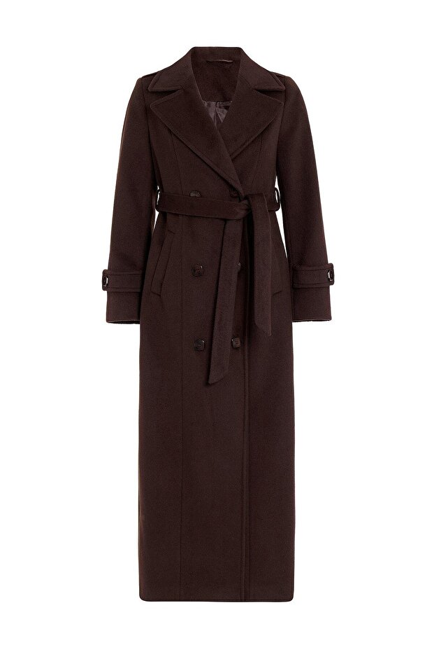 Apolet Detaylı Kruvaze Uzun Boy Kaban KAHVE 3056 - 3