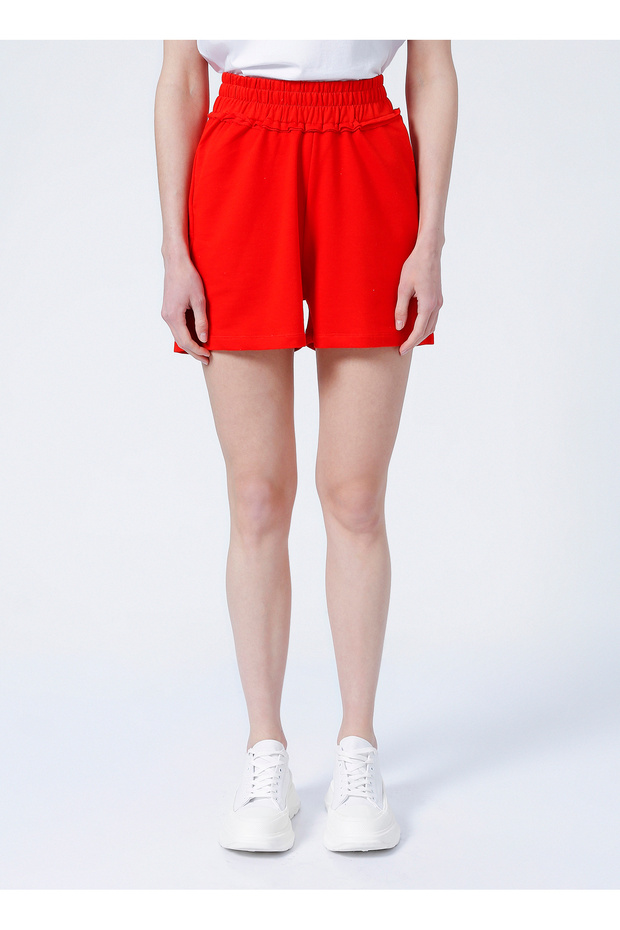 Lastikli Basic Kırmızı Kadın Şort - YING - 2