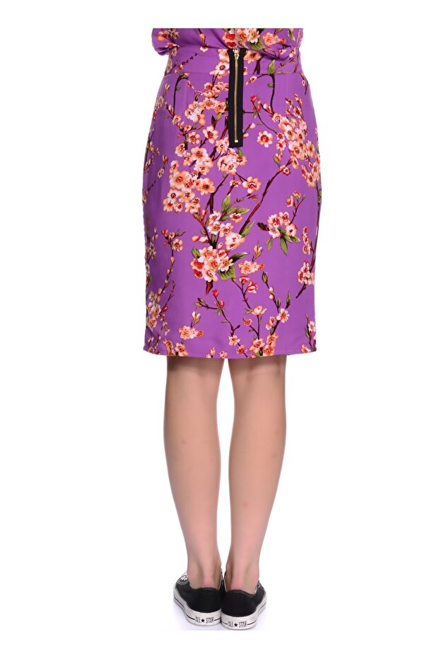 Mor Kadın Çiçek Desenli Etek RR883 - 4