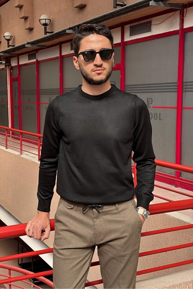 Men'S, Crew Neck, Slim Fit, Old Money, Wool-Acrylic Fiber, Knitwear Sweater Pltk03