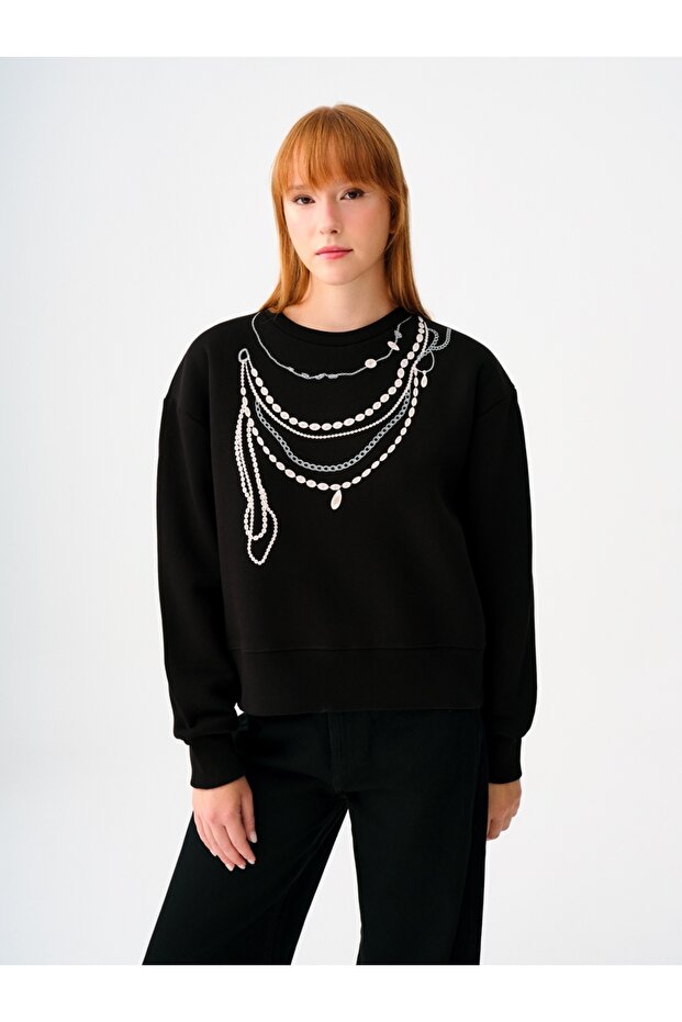 Long Crop Kadın Sweatshirt - 1